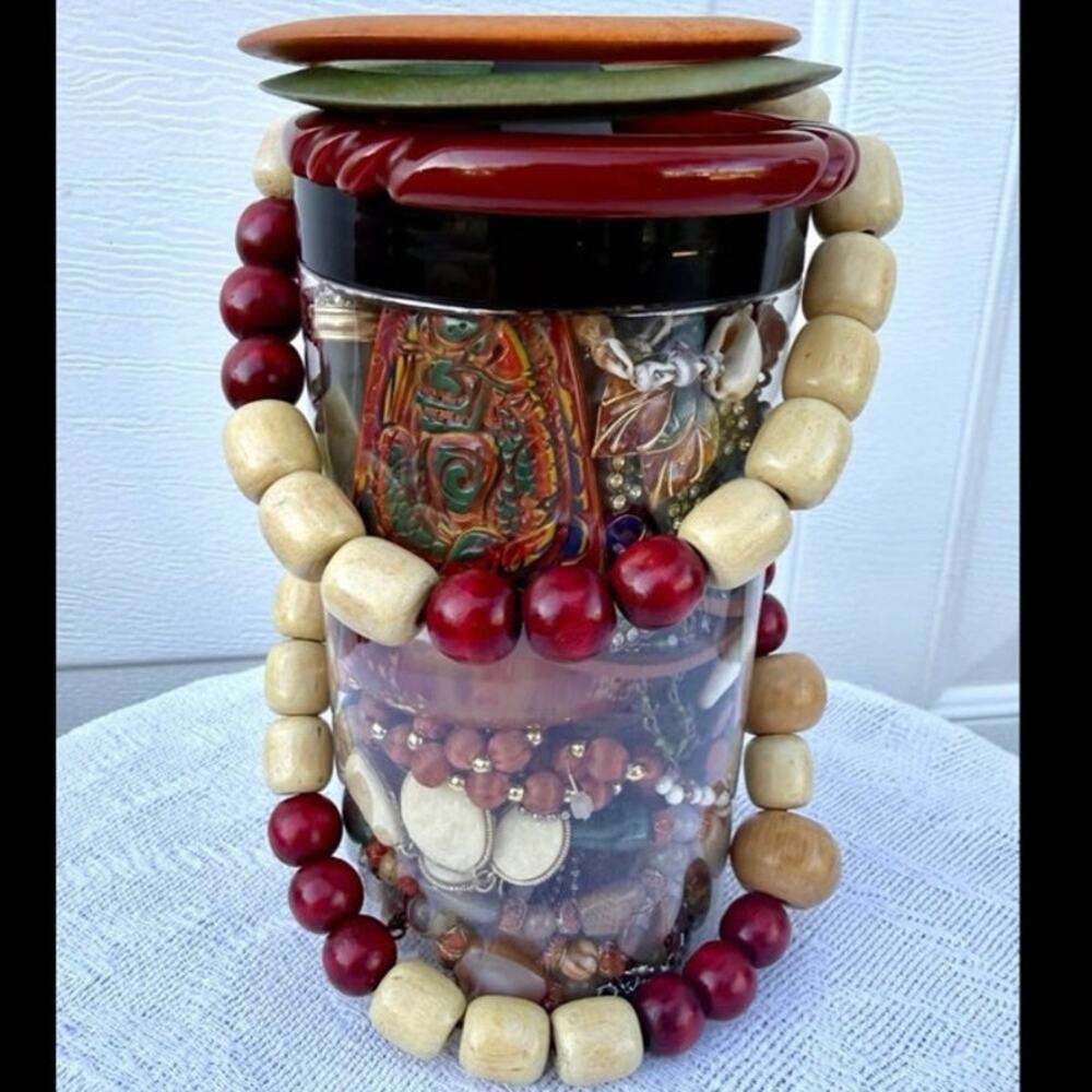 Mystery Wearable Jewelry Jar- 32 oz Filled Boho Earthy Style Some Silver 925